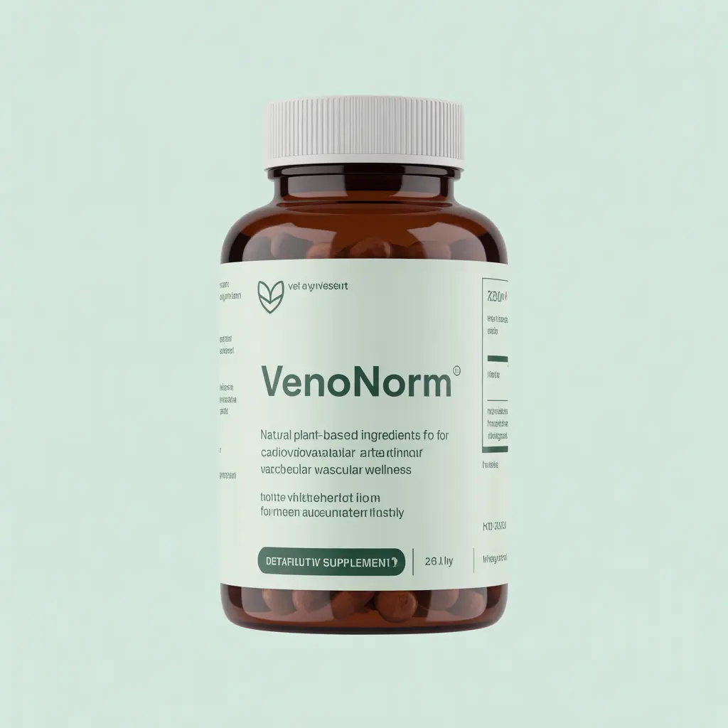 VenoNorm dietary supplement bottle with natural plant-based ingredients for cardiovascular and vascular wellness